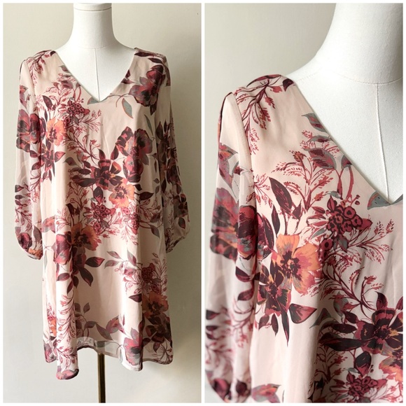 Lulus Dresses & Skirts - Lulus Earth Tone “Shifting Dears” Floral Feminine Bohemian Shift Dress NWT